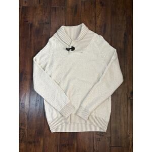 H&M Shawl Collar Pullover Sweater Mens L Beige Wool Blend Knit Casual Preppy